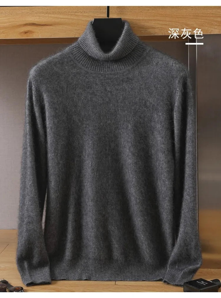 Men's 100% pure Mink velvet Cashmere Sweater High Lapels Pullovers Knitted Winter