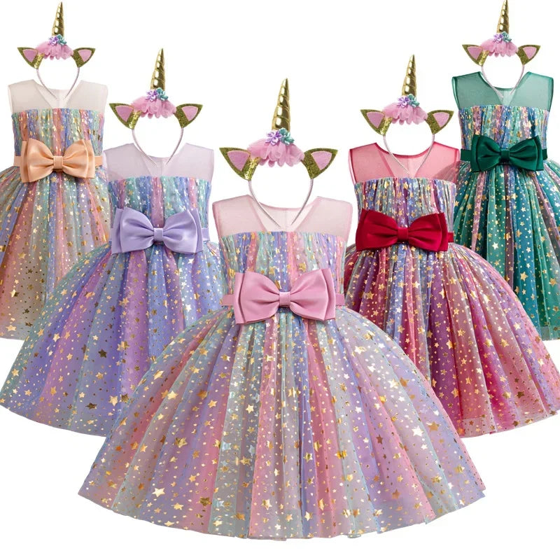 Christmas Unicorn Children's Sequins Tutu Dress Girls Rainbow Wedding Birthday Party Princess Dress Performance Cosplay Costume