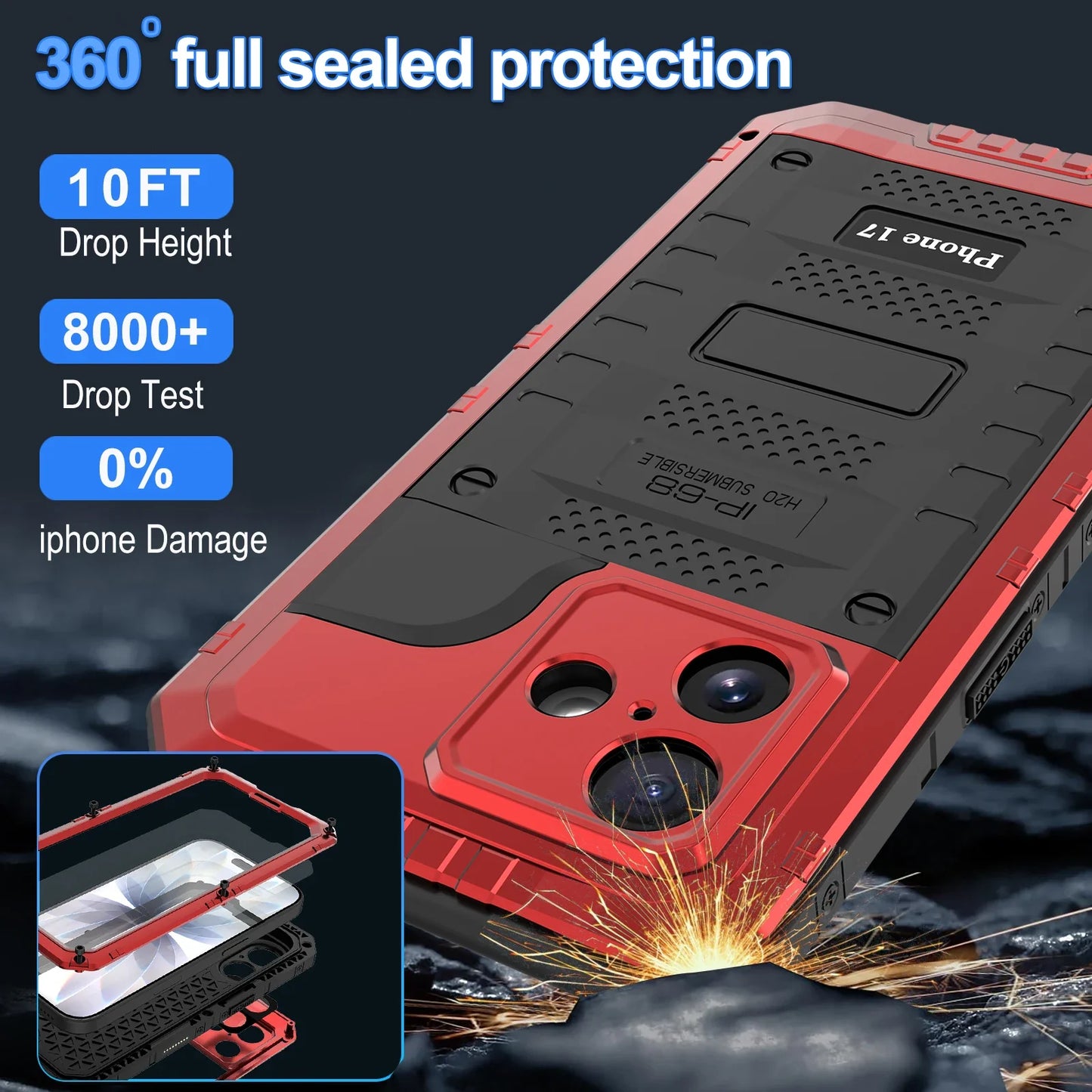 Case For iPhone Air 17 Pro Max 17Pro 17 IP68 Waterproof Metal Heavy Duty Shockproof Cover Glass Screen Protector