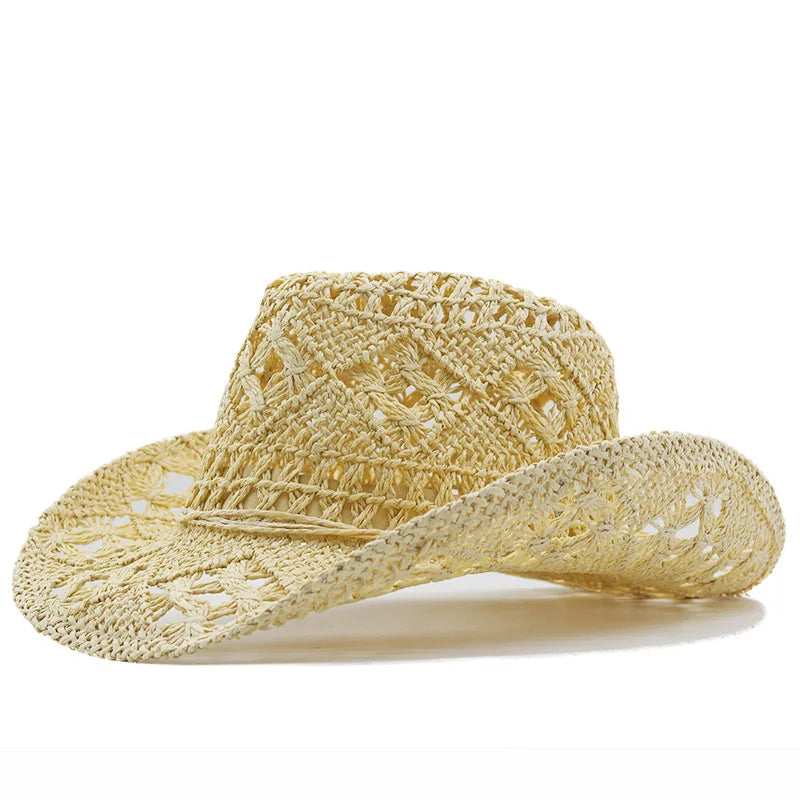 Straw Western Cowboy Hat for Women Men Classic Vintage Hollow Out Unisex