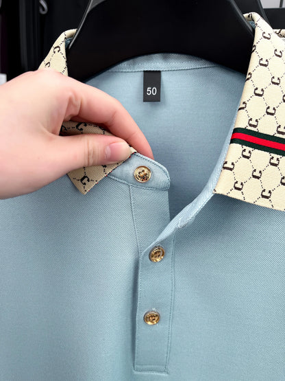 Personality letter jacquard lapel short sleeve T-shirt men high-end brand Little Bee embroidery fashion trend summer polo shirt