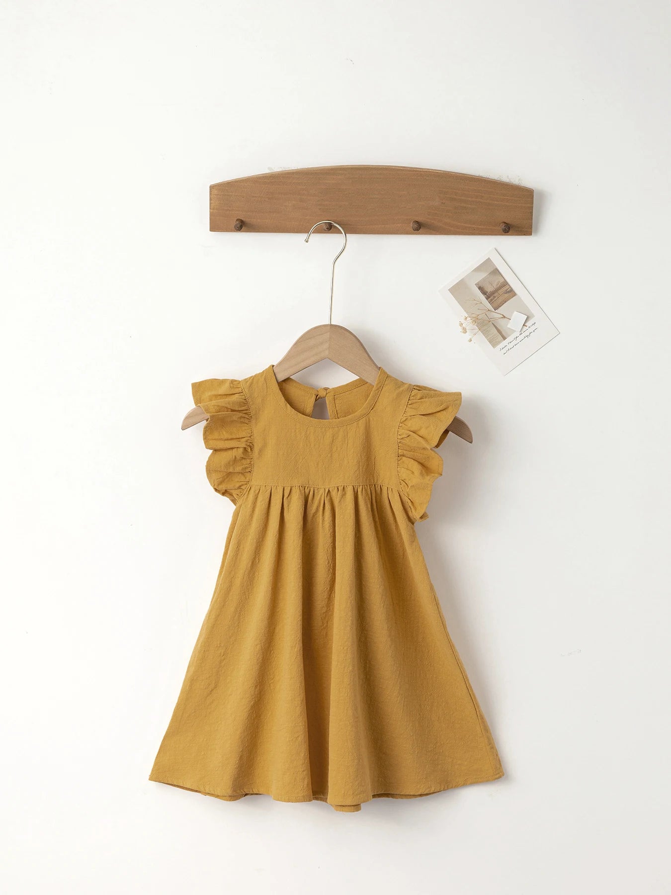 Baby Girls' Flying Sleeve Dress Tie-back Overall Dress Cotton Kids Casual Clothes