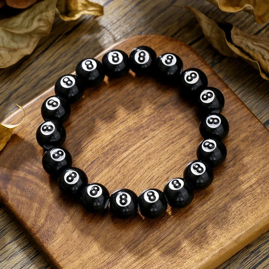Hot-Selling Creative Billiards Black 8 Bead Bracelet Billiards Figure Eight Elastic Bracelet Accessory Couple Bracelet Jewelry