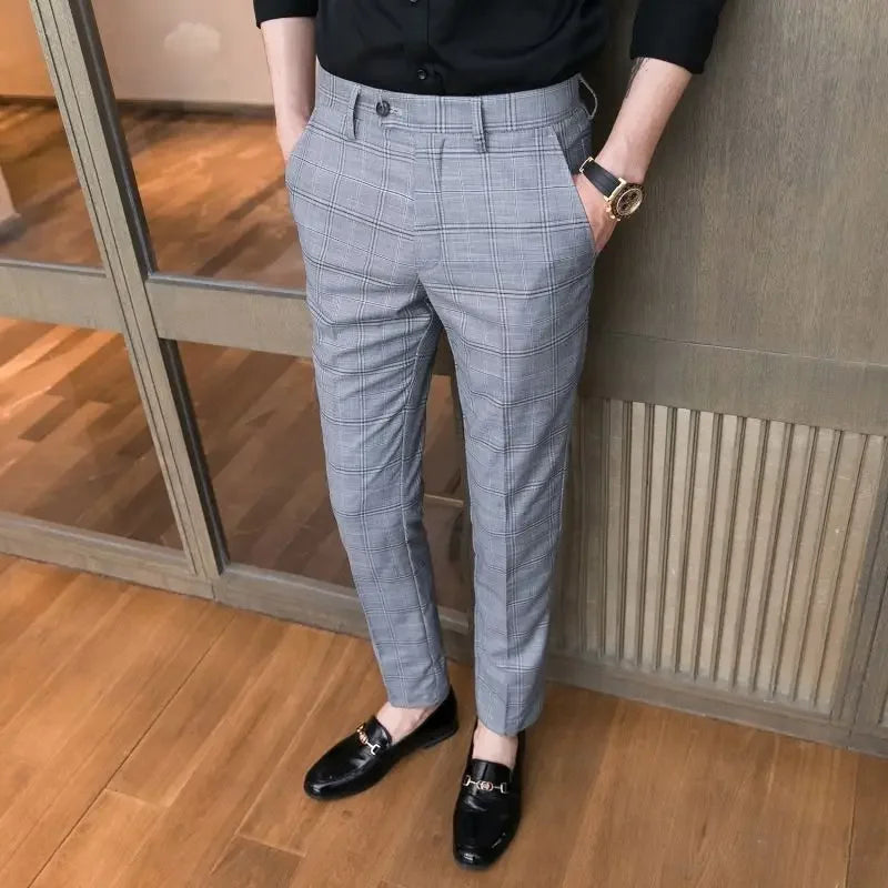 Suits Pants Tailoring Business Tressed Elastic Stretch Trousers for Men