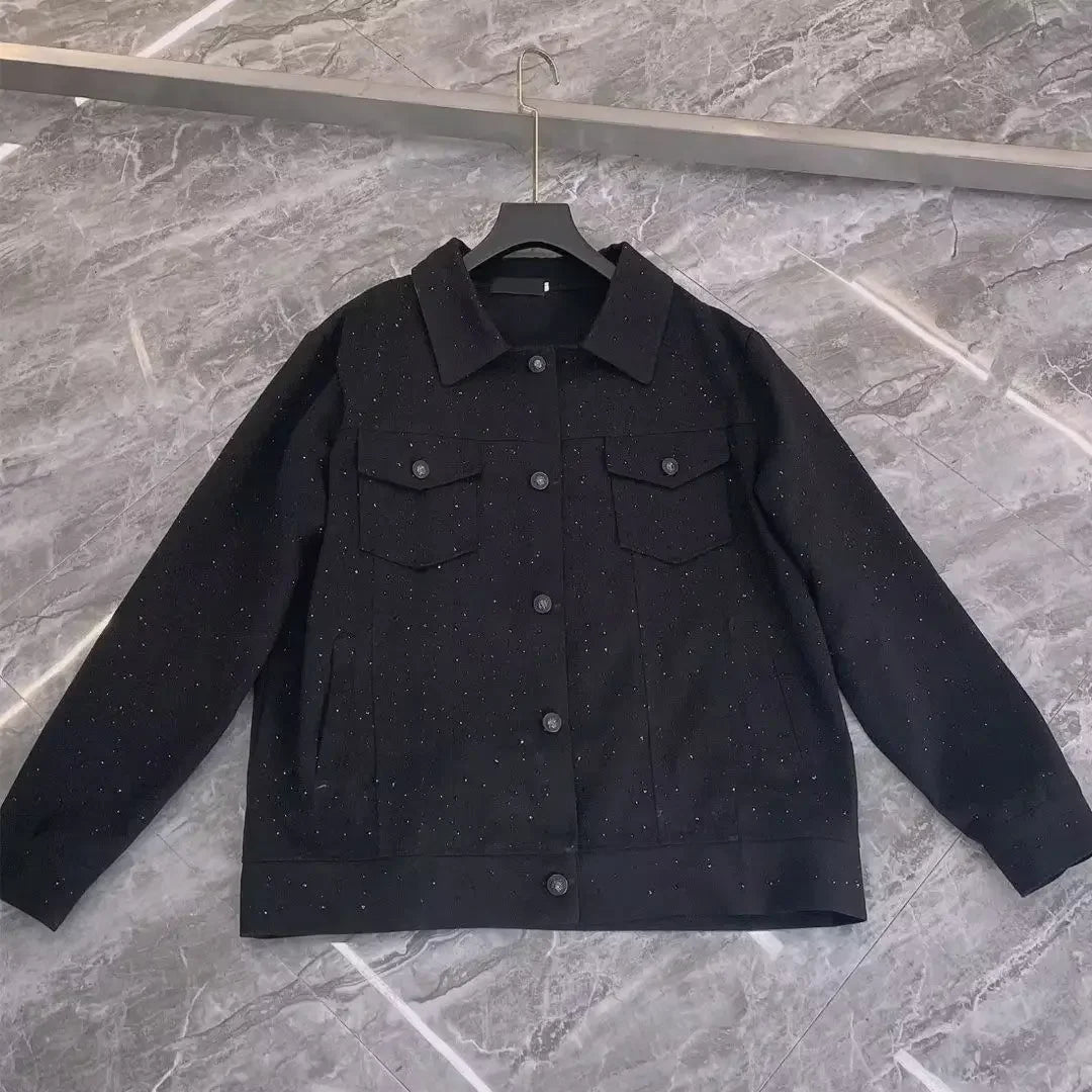 Jeans Coat For Men Button Casual Slim Short Denim Jackets Man Diamond Black Japanese