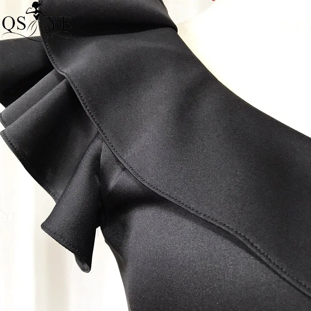 Evening wear Dresses: One Shoulder Mermaid Formal Gown Ruffles Dress