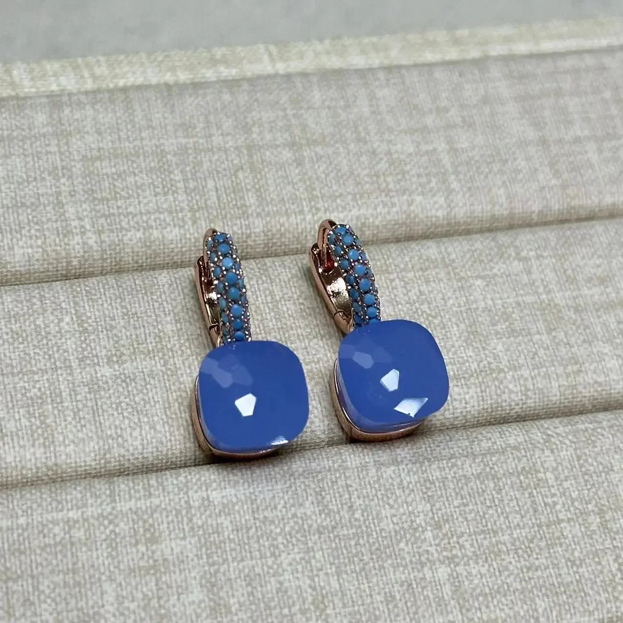 10.6mm Nudo Earrings Inlay Turquoise Zircon For Women Blue Topaz Drop Candy Square Crystal Earring Fashion Jewelry Gift