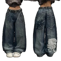 Harajuku Popular Print Jeans Women Y2K Street Hip Hop Fashion