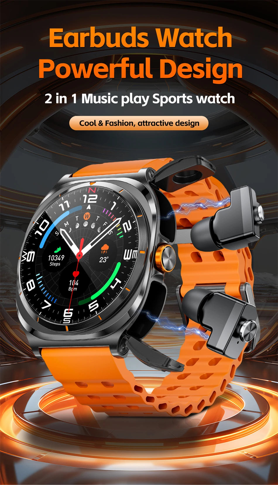 2025 New 6ATM Waterproof Smart Watch Men Outdoor SmartWatch GPS earphone Compass Heart rate LED  Bluetooth Call Sports Gift