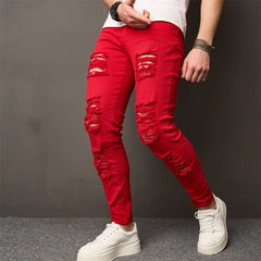 Beggar Jeans Distressed Men's Slim Pencil Denim Pants Male Clothing