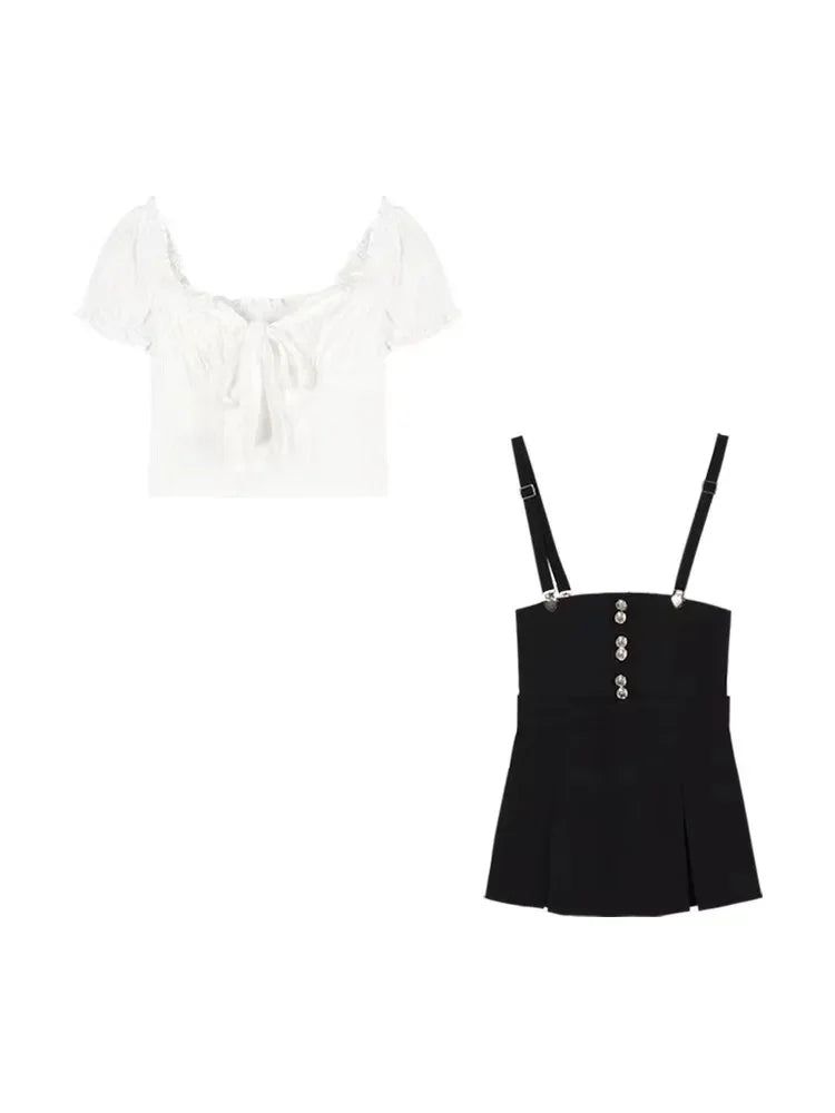 Jielur Chic Y2k Two Piece Dress Sets Female Summer Black Bodycon Dress Crop Top Women Party Korean Fashion Even Mini Dress Suits