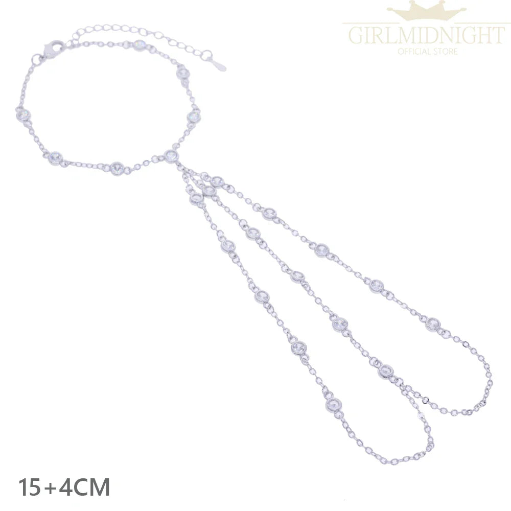 2025 New Micro Pave Clear CZ Tassel Hand Chain Bracelet Gold Color With Round CZ Station Double Chain Fashion Women Jewelry