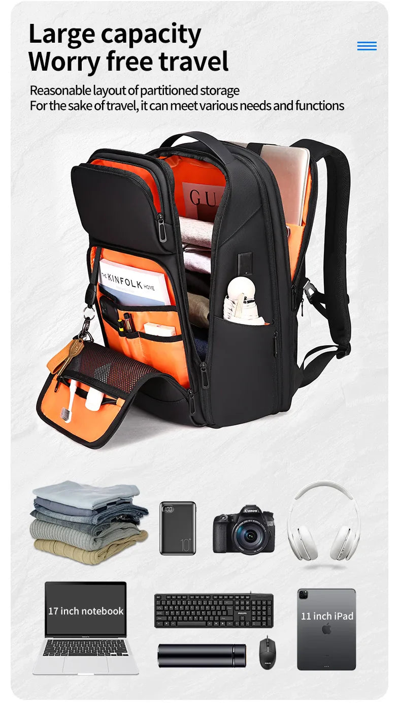 Fenruien Business Waterproof Backpacks USB Charging Men Backpack Fit 15.6 Inch Laptop Travel 35L Large Capacity Backpack
