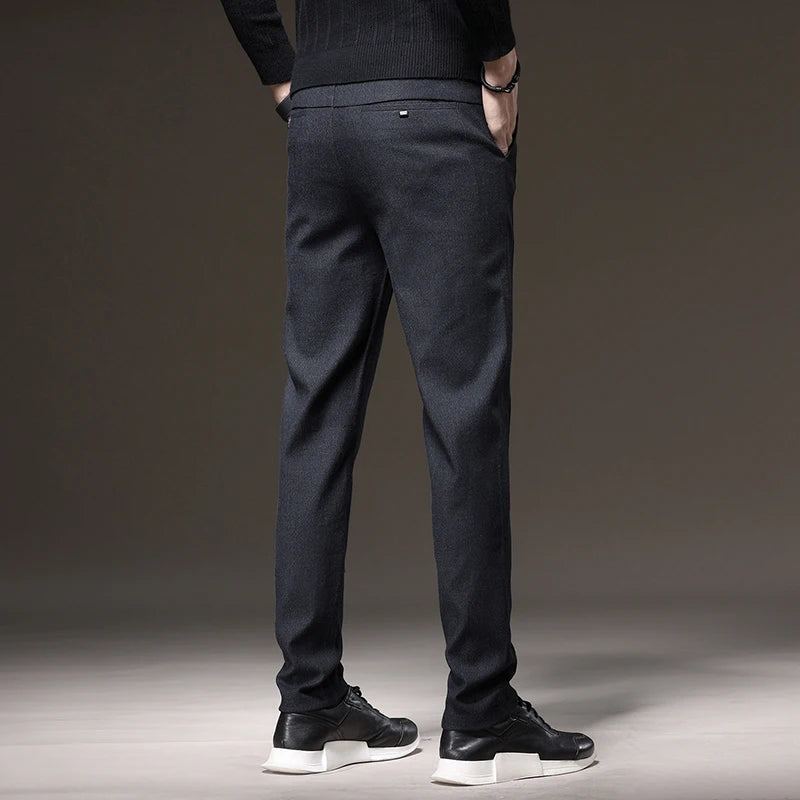 Cotton Long Pants Men Thick Suit Elastic Waist Slim Business Casual
