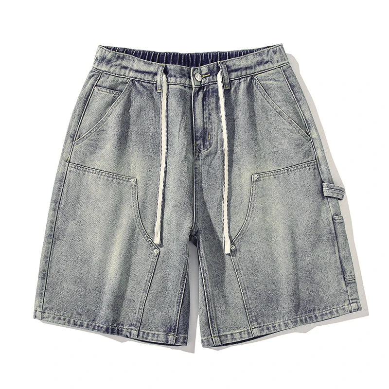 Men's Denim Shorts Summer Loose Vintage Hip-hop Cargo Moto Short