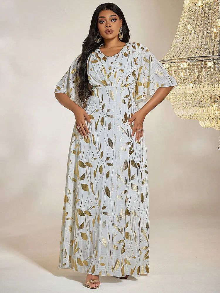 TOLEEN Women Plus Size Maxi Dresses Wedding Guest Mom Banquet Dress Lotus Sleeves With Gold V-neck Belt Elegant Party Dress
