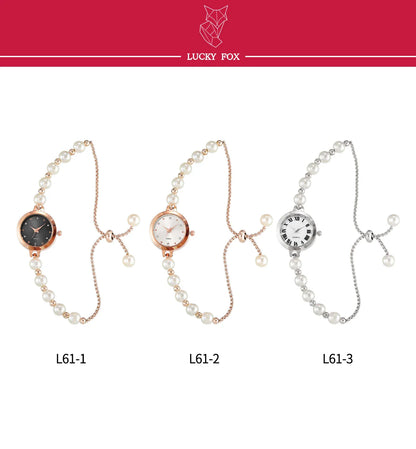 LUCKY FOX New Minimalist Style Pearl Bracelet Women Quartz Watch Fashionable Small Disc Design Light Luxury Jewelry Women Watch
