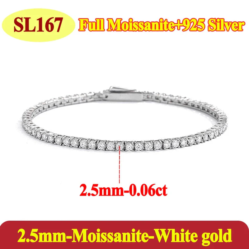 Luxury 2 2.5 3 4 5MM Full Moissanite Tennis Chain Couple Bracelets Plated Gold 925 Sterling Silver Jewelry Gift GRA Certified