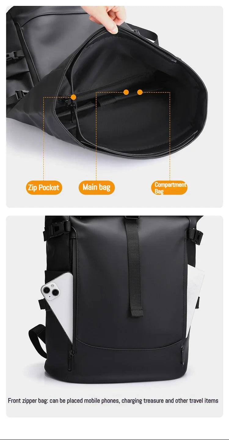 New Shoulder Bag Men's Senior Sense of Business Computer Outdoor Leisure Rolled Edge Travel Backpack Fashion Commuting