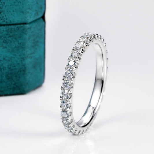 ALLNOEL 2mm Full Moissanite Ring for Women D Color VVS1 Female Single Tail Ring 925 Silver Ring Wedding Eternity Band With GRA