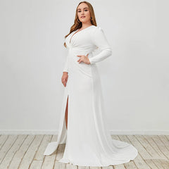 Plus size Women's Evening Dress Elegant white slim dress with big swing Party Dress