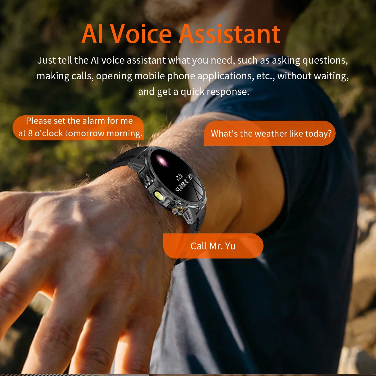 1000mAh Super Large Battery Military Smart Watch BT Call LED Flashlight SOS Alarm 5ATM Waterproof Outdoor Tactical Watches Men