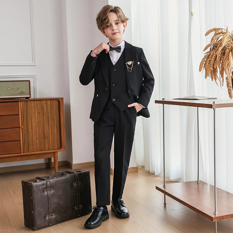 Children Boy Elegant Gray Blue Wedding Suit Teenager Boy Formal Khaki Suit Set Kids Boys Slim Fit Suit Suit For Children Wedding