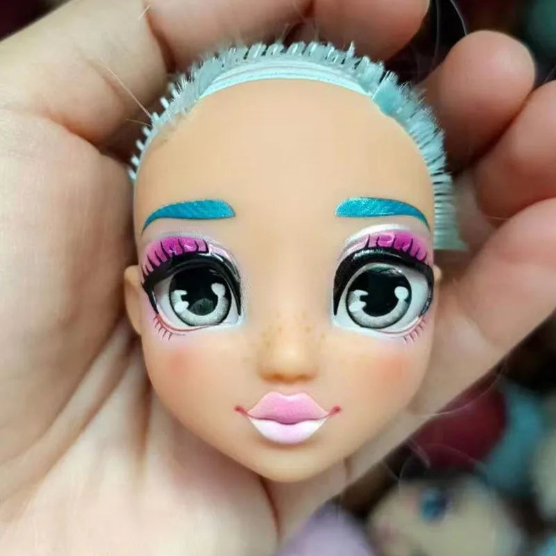 Quality Doll Heads Sparkly Alive Glasses Eyes No Hair Doll Parts White Purple Gold Hair Blue Black Skin Doll Accessories