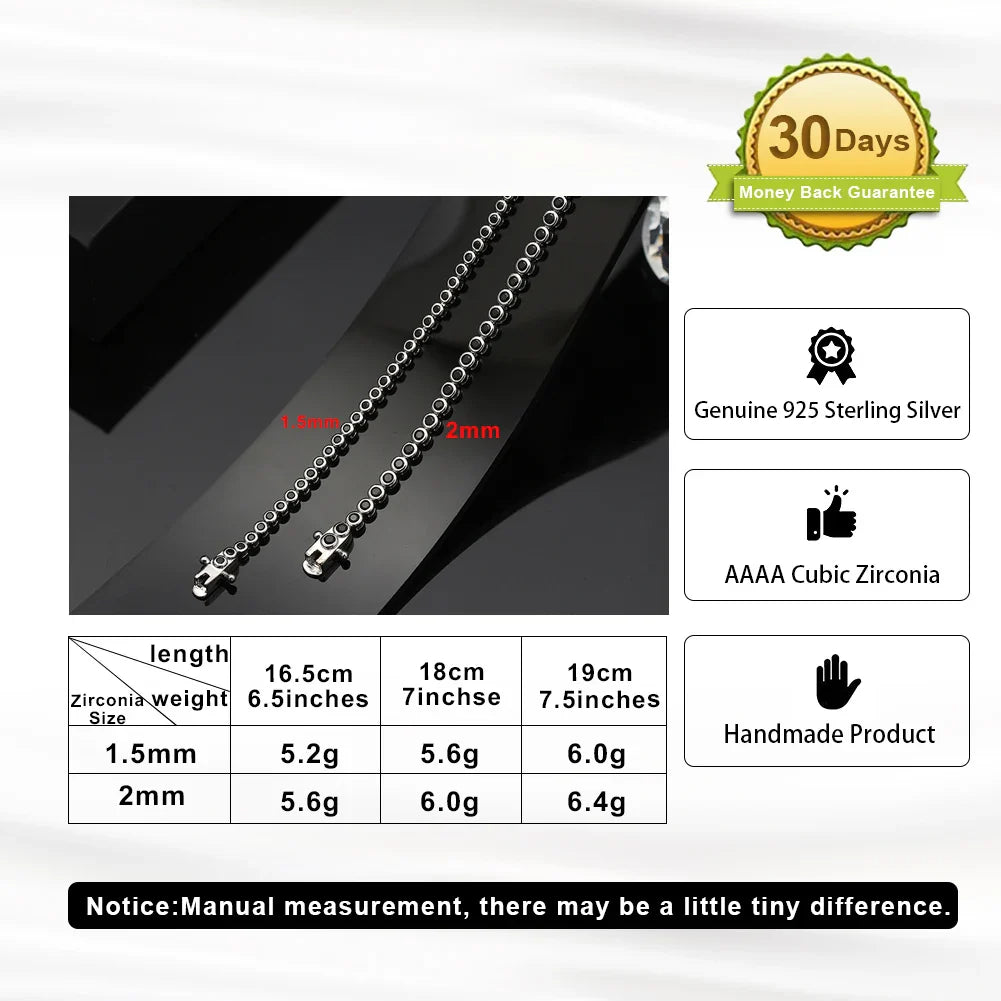 Rinntin Shiny Tennis Bracelet 925 Sterling Silver 1.5/2/3mm Clear Cubic Zirconia for Women Luxury Chain Bracelet Jewelry SB143