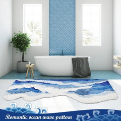 Aesthetic Wave Rug Creative Tufting Antislip Bathroom Carpet Ocean Sea Tufted Carpet