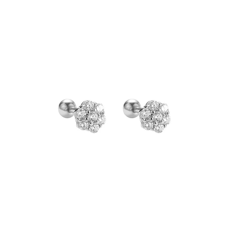 WANTME 925 Sterling Silver Fashion Simple Golden Flower Beads Small Stud Earrings for Women Teen Piercing Jewelry Accessories