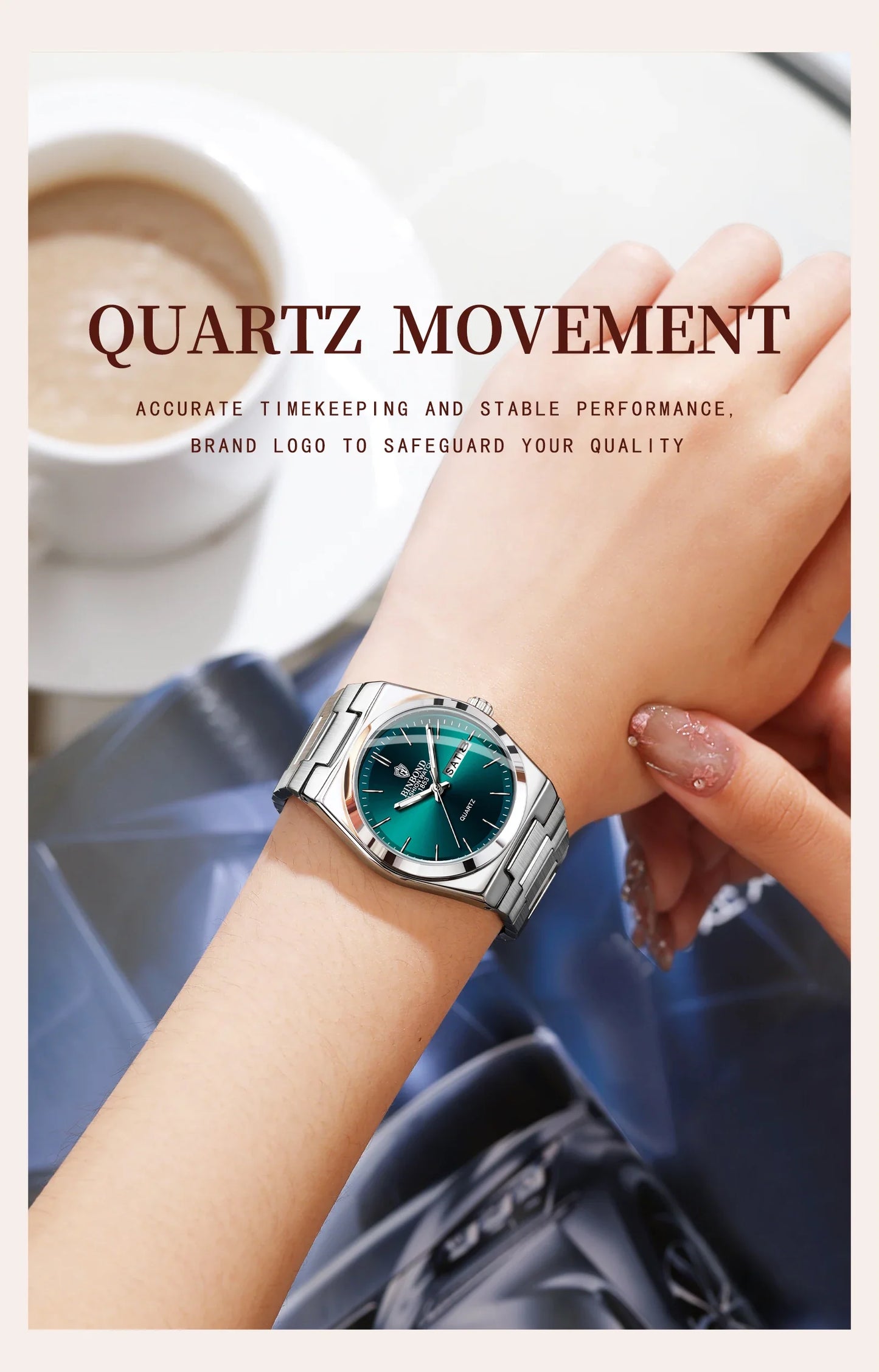 BINBOND 103 Business Women's Quartz Watch Waterproof Double Calendar Night Light Non Mechanical Ultra Thin Women's Quartz Watch