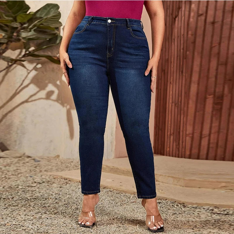 Plus Size Women Mom Jeans High Waist Plus Size Jeans Skinny Pencil Denim Pant