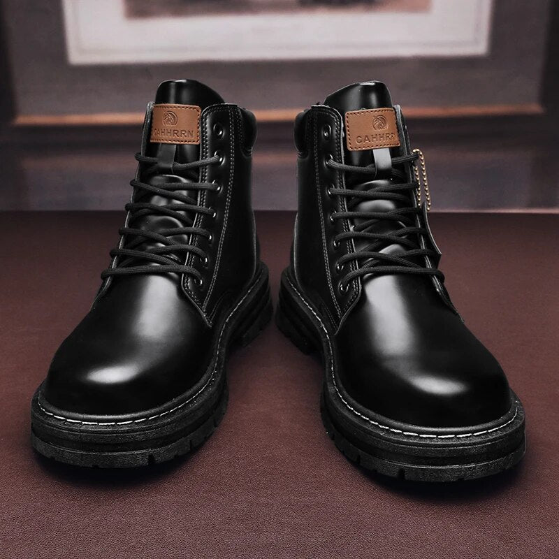 High Top Boots Men Leather Shoes Fall Winter Outdoor Motorcycle Boots Men's Boots