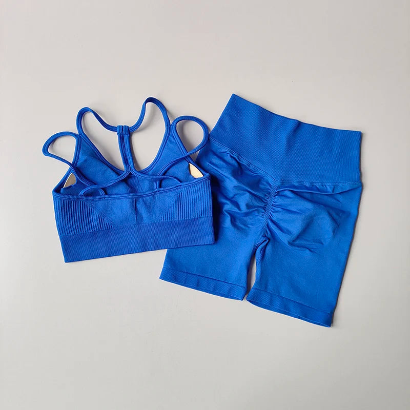 Women Yoga Set Gym Sportswear Sport Bra and Hight Waist Shorts Suit Fitness Workout