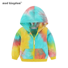 Mudkingdom Boy Girl Hoodies Camouflage Zip Up Rainbow Stripe Tie-dyed Hooded Sweatshirt Outerwear for Kids Autumn Spring Clothes