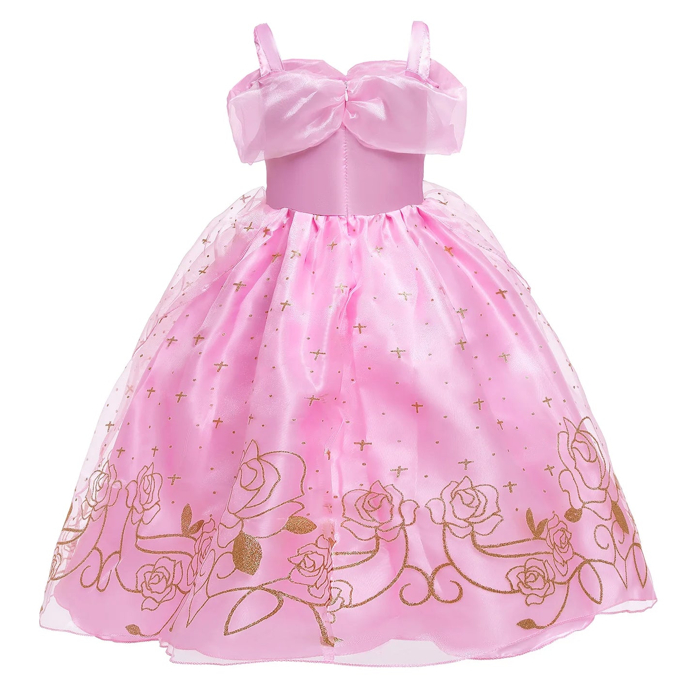 Aurora Pink Princess Dress Girl Sleeping Beauty Cosplay Costume Summer Floral Rose