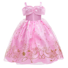 Aurora Pink Princess Dress Girl Sleeping Beauty Cosplay Costume Summer Floral Rose