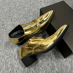 Gold Height Increase Men Shoes Formal Leather Slip-On High Heels Dress Shoes