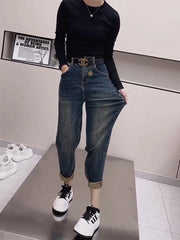 Y2k Women's Jeans Straight Leg Plus Size Pants Elastic High Waist Show Thin Daddy Pants