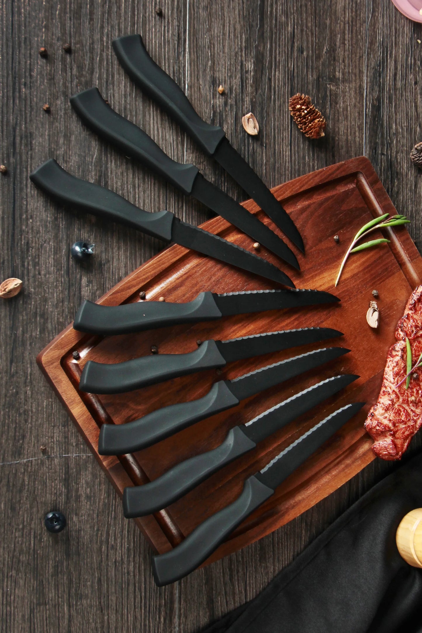 Table Knife Set  4/6/8Pcs Black Matte Comfort Handle Paring Knives German