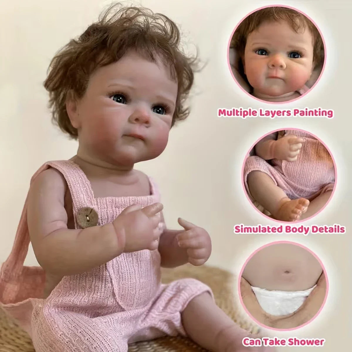 JOYORA 50CM Vinyl Realistic Baby Girl Doll Skin Visible Vein Newborn Size Doll Fashion Rebirth Doll Silicone Doll Easter Gift To