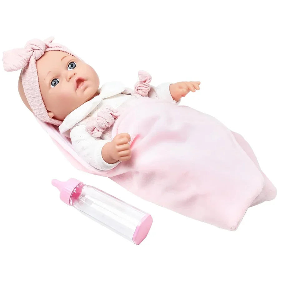 12inch Reborn Baby Dolls With Pink Cloths Pacifier Feeding Bottle Realistic Newborn Doll Vinyl Bebe Doll Toddler Children's Toy