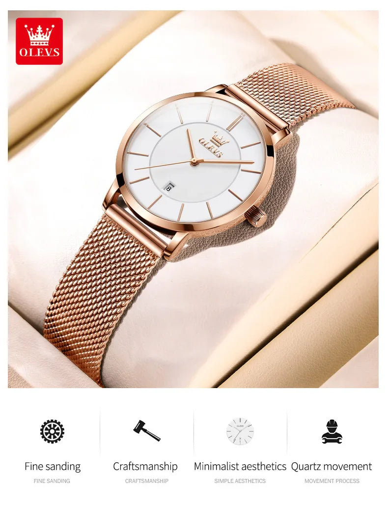 OLEVS 5869 Fashion Women's Watches Milanese Mesh Belt Waterproof Simplicity Versatile Quartz Watch for Lady Original Wristwatch