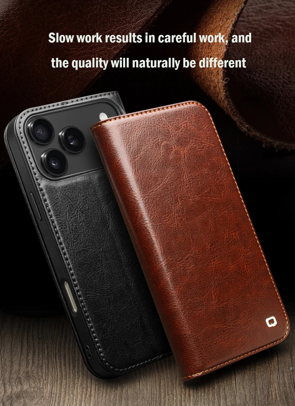 QIALINO Case for iPhone 17 Pro Max Luxury Ultra Slim Handmade Genuine Leather Wallet Card Slot Flip Cover for iPhone 17 Pro/Air