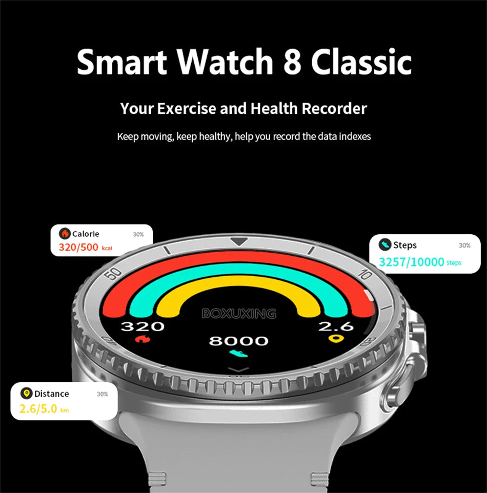 2025New Watch 8 Classic Smart Watch Men AMOLED Screen Bluetooth Call GPS Track Heart Rate IP68 Waterproof Smartwatch For Samsung