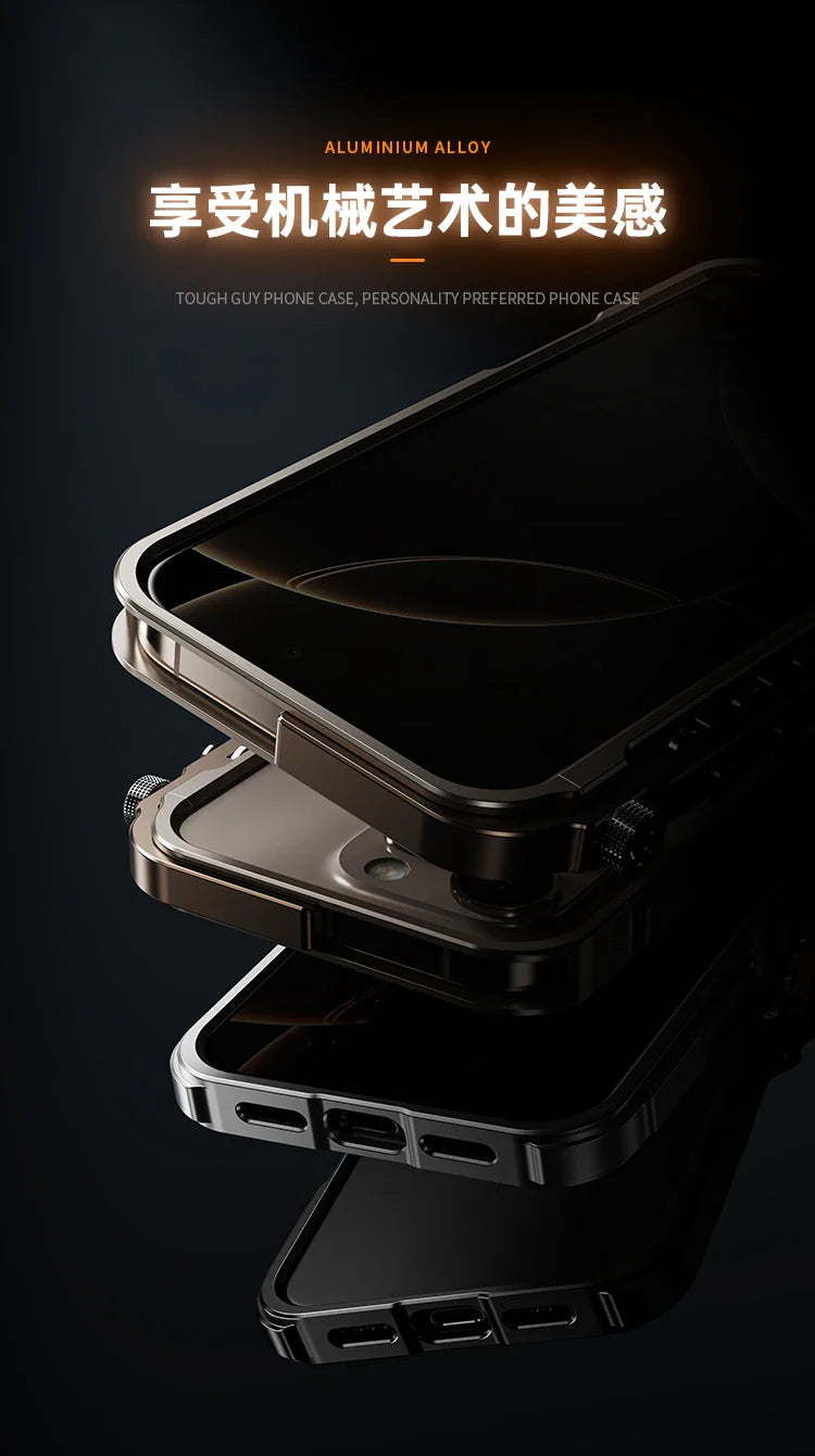 Armored Metal Frame Phone Case for iPhone 16 15 17 Pro Max Plus 17promax Anti Drop and Aluminum Alloy Frame Phone Case
