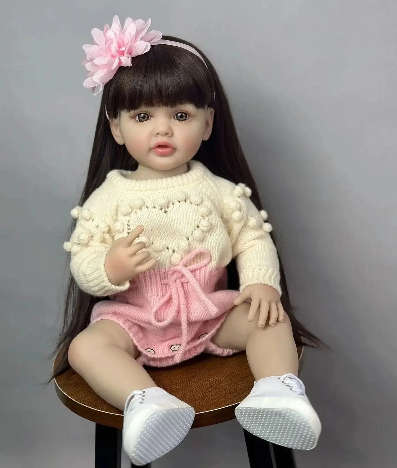 BZDOLL 55cm 22inch Lifelike Reborn Baby Girl Doll Soft Silicone Long Brown Hair Realistic Princess Toddler Bebe Birthday Gift