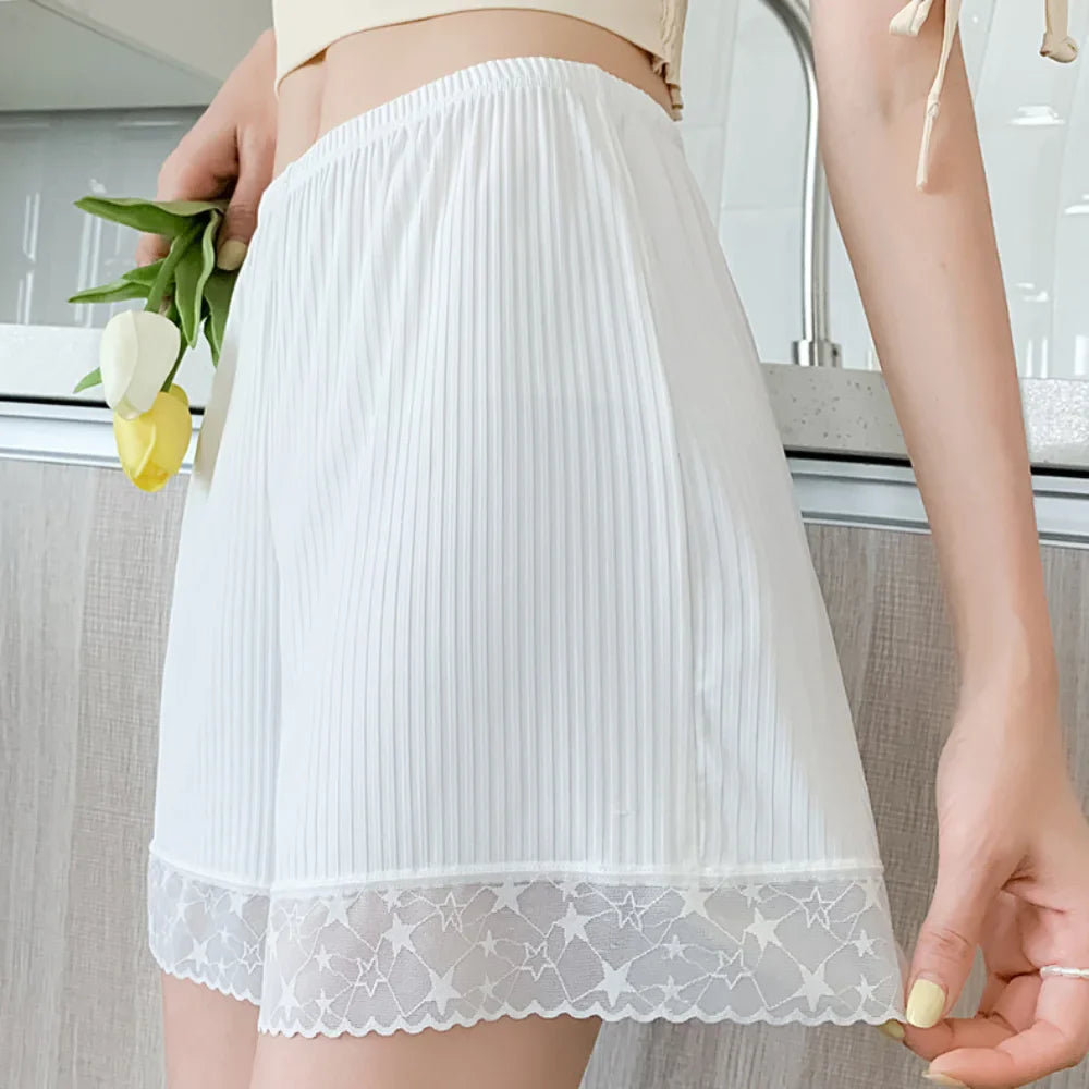 Slip-proof Lace Silk Safety Shorts New Thin Terylene Ice Silk Pants Breathable Home Pants Women