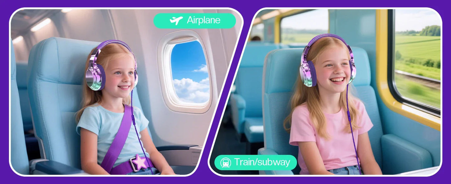 Kids Headphones Wired for School 85/94dB Volume Limiter Foldable Stereo Sound Headset with Mic for Kids Girls Learning Tablet PC